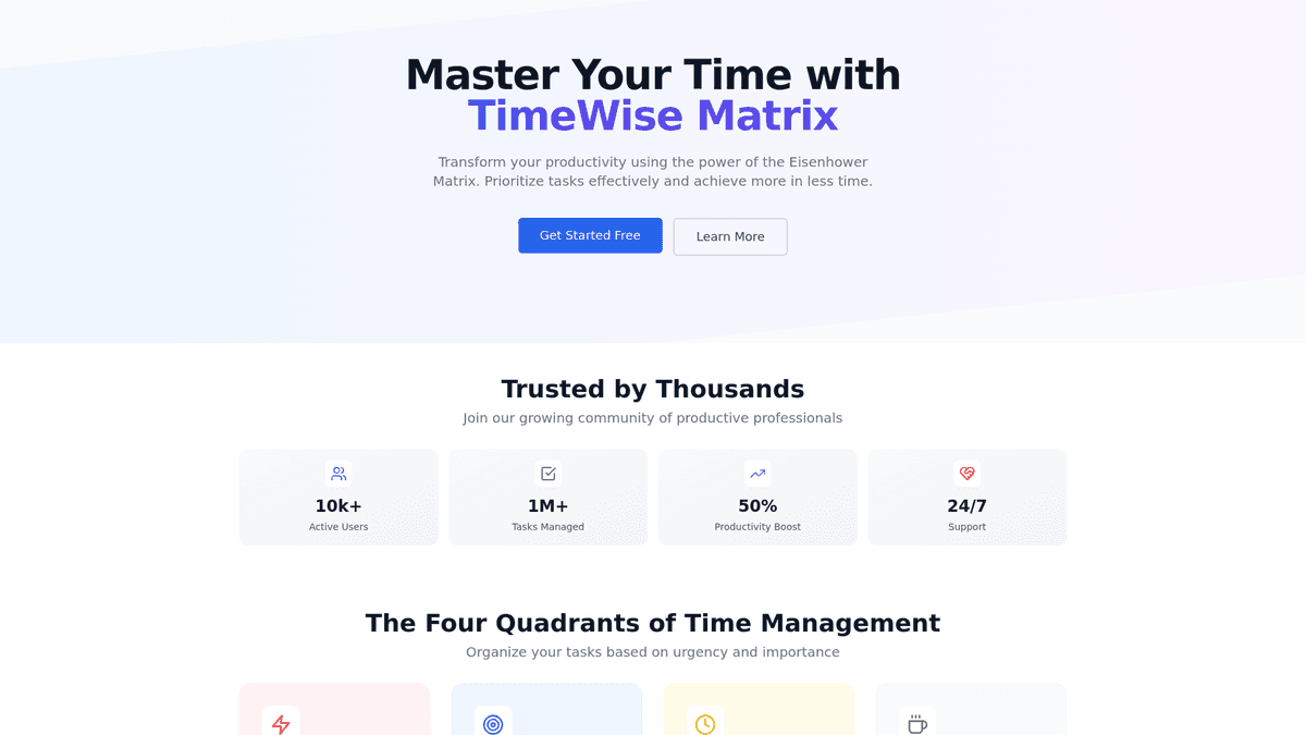 "Master Your Time with TimeWise Matrix: Boost Productivity, Simplify Life."